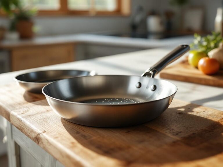 Titanium pan beside a scratched non-stick Teflon pan on a Queensland kitchen bench — PFAS and PTFE exposure risk