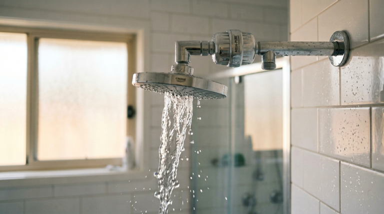 Best shower filter for hard water Australia 2026 - chrome shower with filter installed