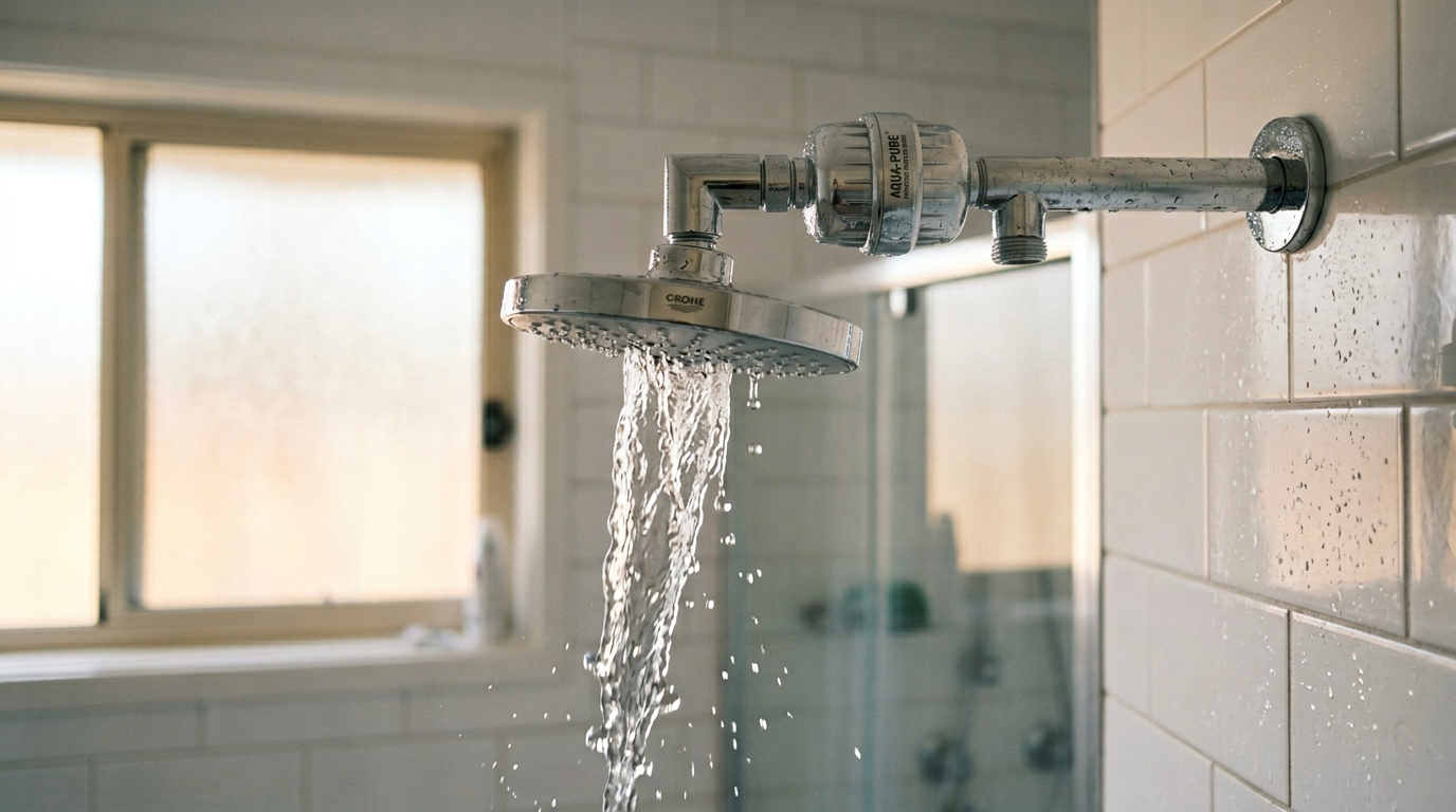 Best shower filter for hard water Australia 2026 - chrome shower with filter installed