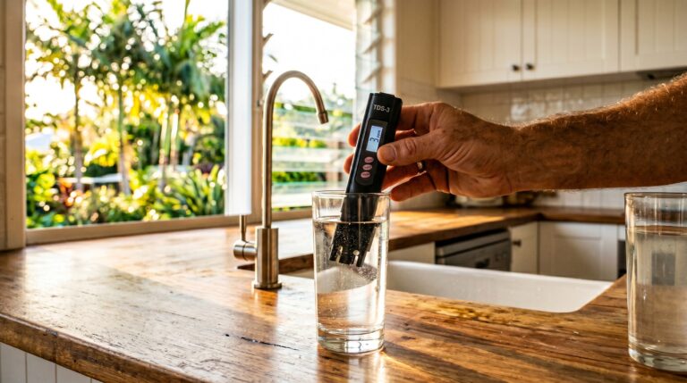TDS meter showing 3 ppm from EcoHero RO filter tested at Palm Beach QLD -- best water filter Australia 2026