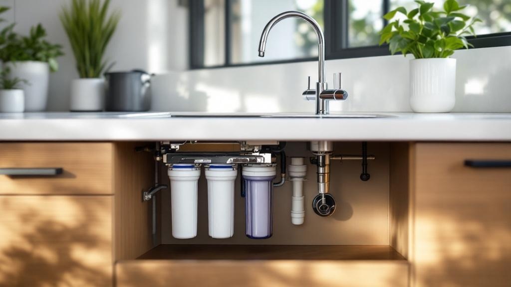 Under-sink water filter installed in a Brisbane home kitchen