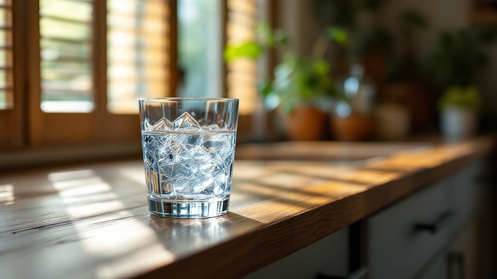 Glass of water on kitchen bench in Brisbane Queenslander home — testing Brisbane tap water quality