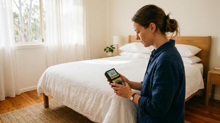 EMF bedroom audit Australia - measuring EMF at bed head with TriField TF2 meter