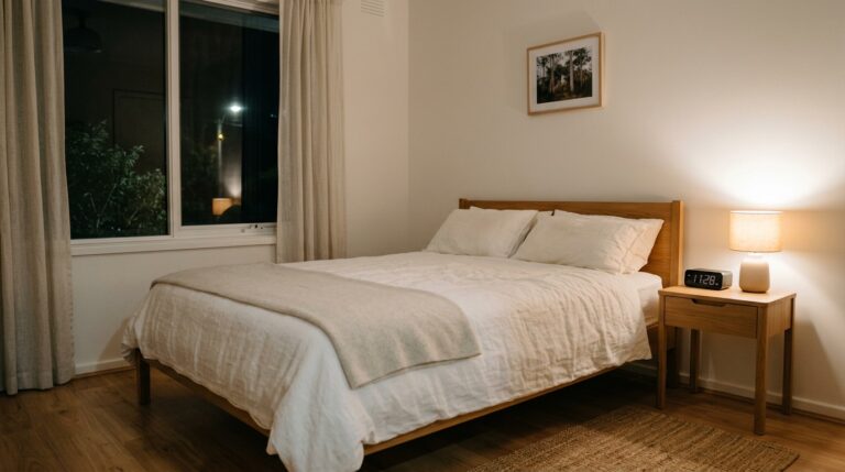 Clean minimalist Australian bedroom with no devices - EMF protection