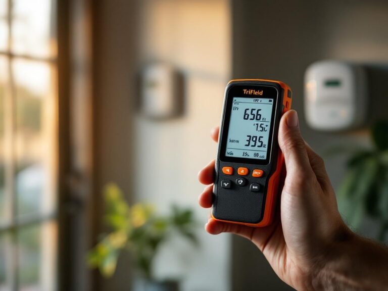 EMF meter measuring radiofrequency levels in Victorian home