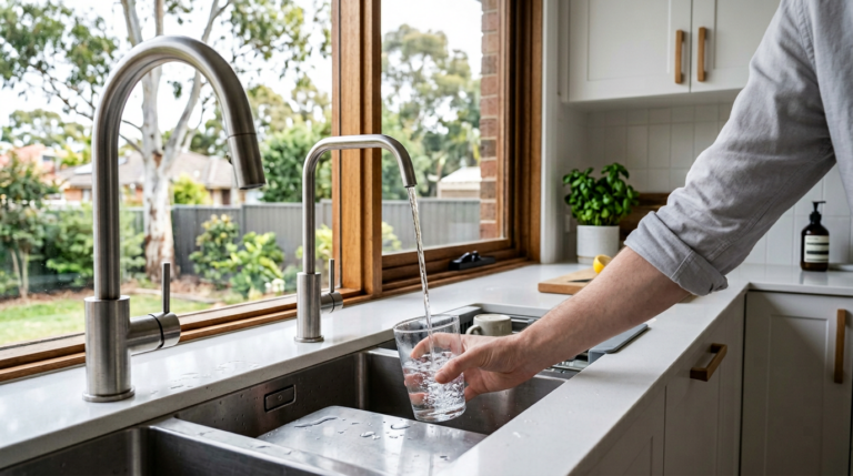 Kitchen filter tap and standard tap side by side in a Western Sydney home -- Parramatta tap water quality from Sydney Water Prospect treatment plant