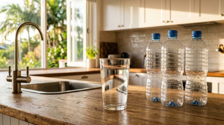 Crystal clear filtered water vs single-use plastic water bottles — true 5-year cost comparison Australia 2026