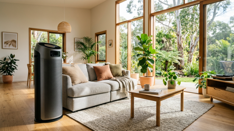 Large room air purifier in open-plan Australian living room - Samsung AX60R vs Levoit Core 600S