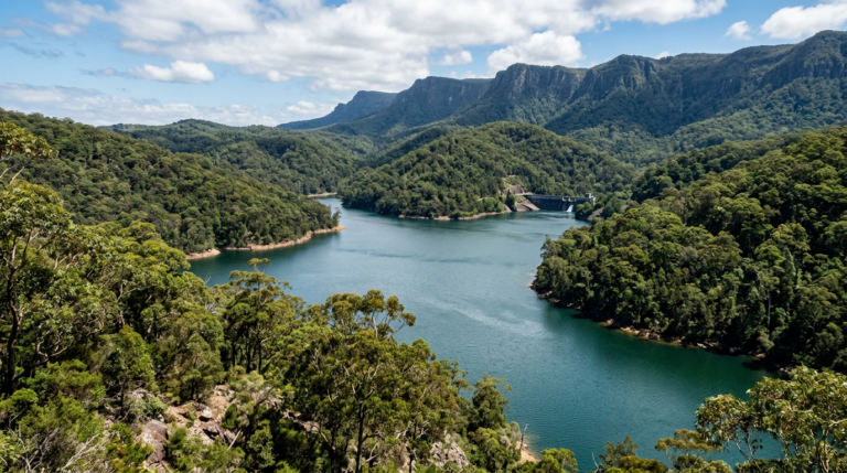 Avon Dam in the Illawarra escarpment ranges -- primary water source for Wollongong via Sydney Water's Illawarra Water Filtration Plant