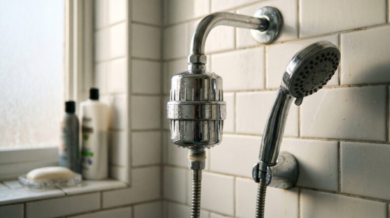 Best shower filter for chloramine Australia -- chrome brass catalytic carbon unit installed on shower arm