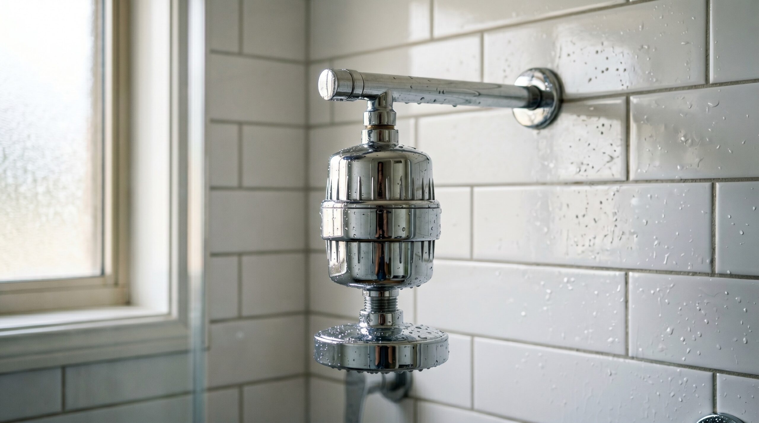 Pure Water Systems Brass High Output shower filter installed in Australian bathroom