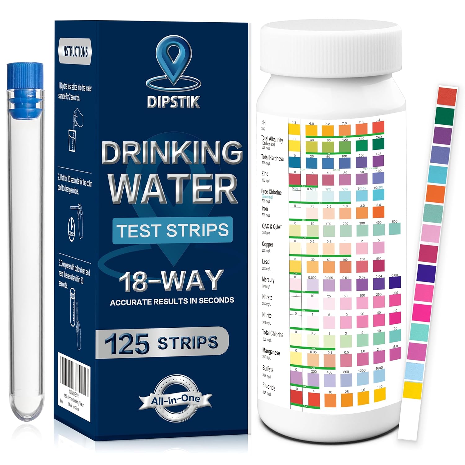 18-in-1 Drinking Water Test Strips Australia 125 Pack — Clean and Native