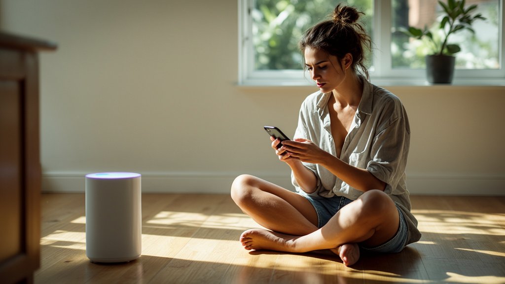 Australian renter in apartment with HEPA air purifier running
