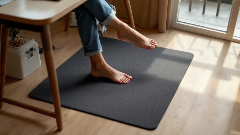 bare feet on earthing mat under desk in Australian home office