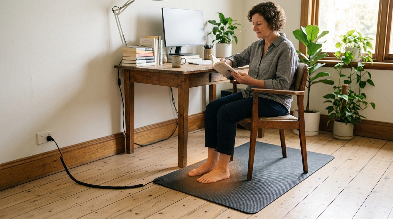 How a grounding mat works -- earth connection via Australian wall outlet