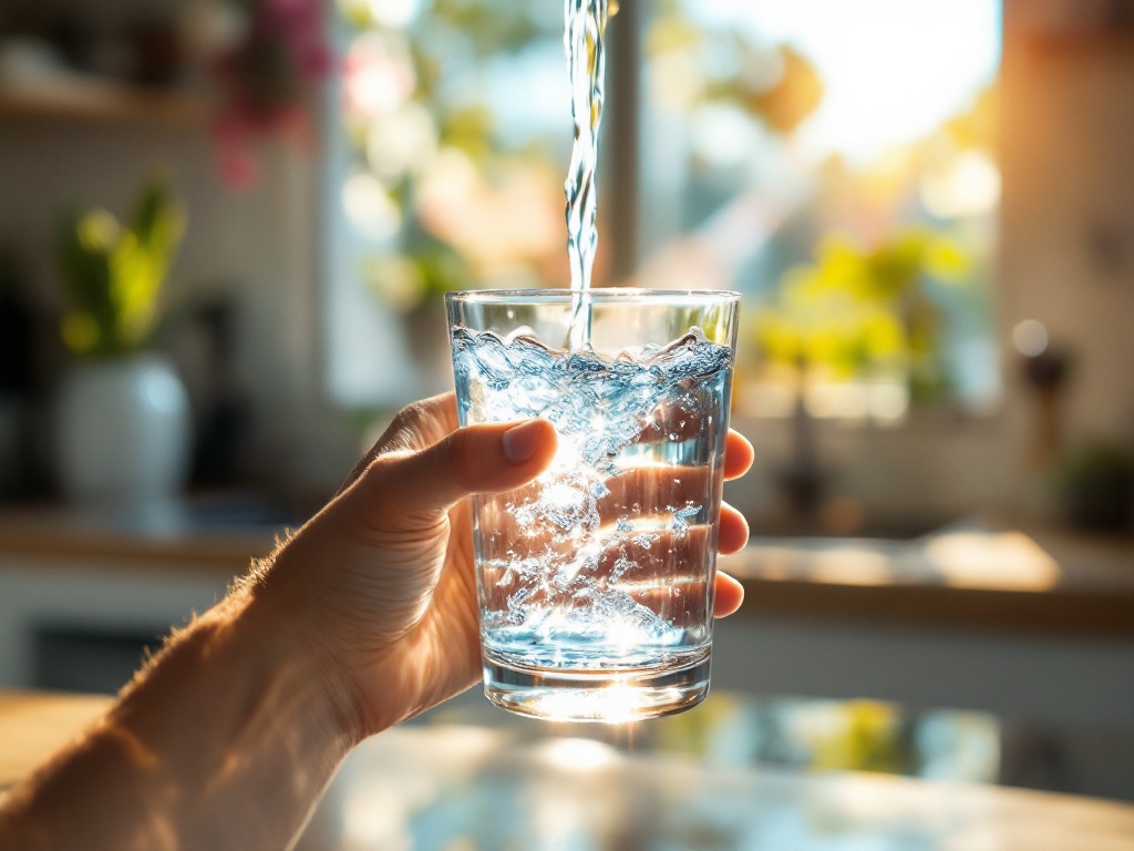 glass of tap water being filled with crystal clear water in Australian kitchen