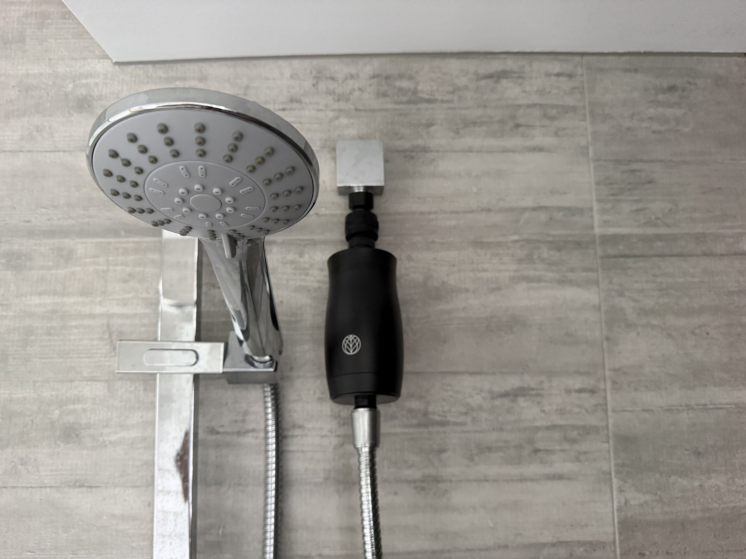 Earth's Water shower filter installed and running in our Palm Beach shower — Clean and Native test