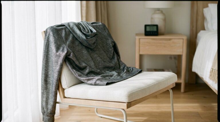 EMF protection clothing Australia — silver-fibre hoodie lifestyle photography