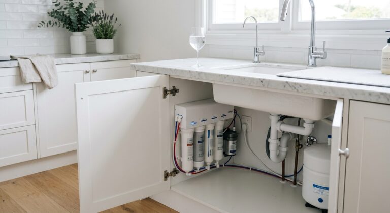 Waterdrop G3P800 under-sink reverse osmosis system installed in Australian kitchen — 800 GPD tankless with UV sterilisation