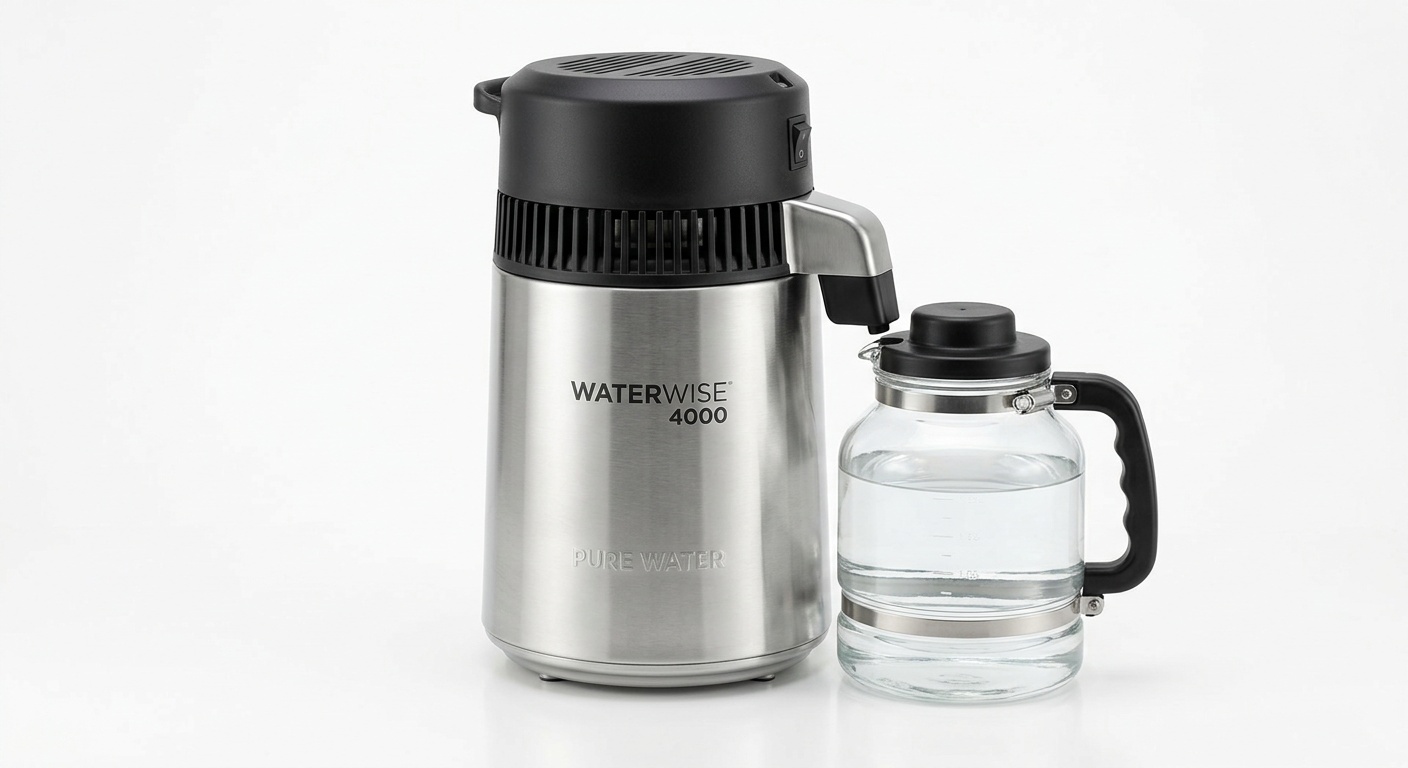 Waterwise 4000 countertop water distiller with stainless steel collection vessel