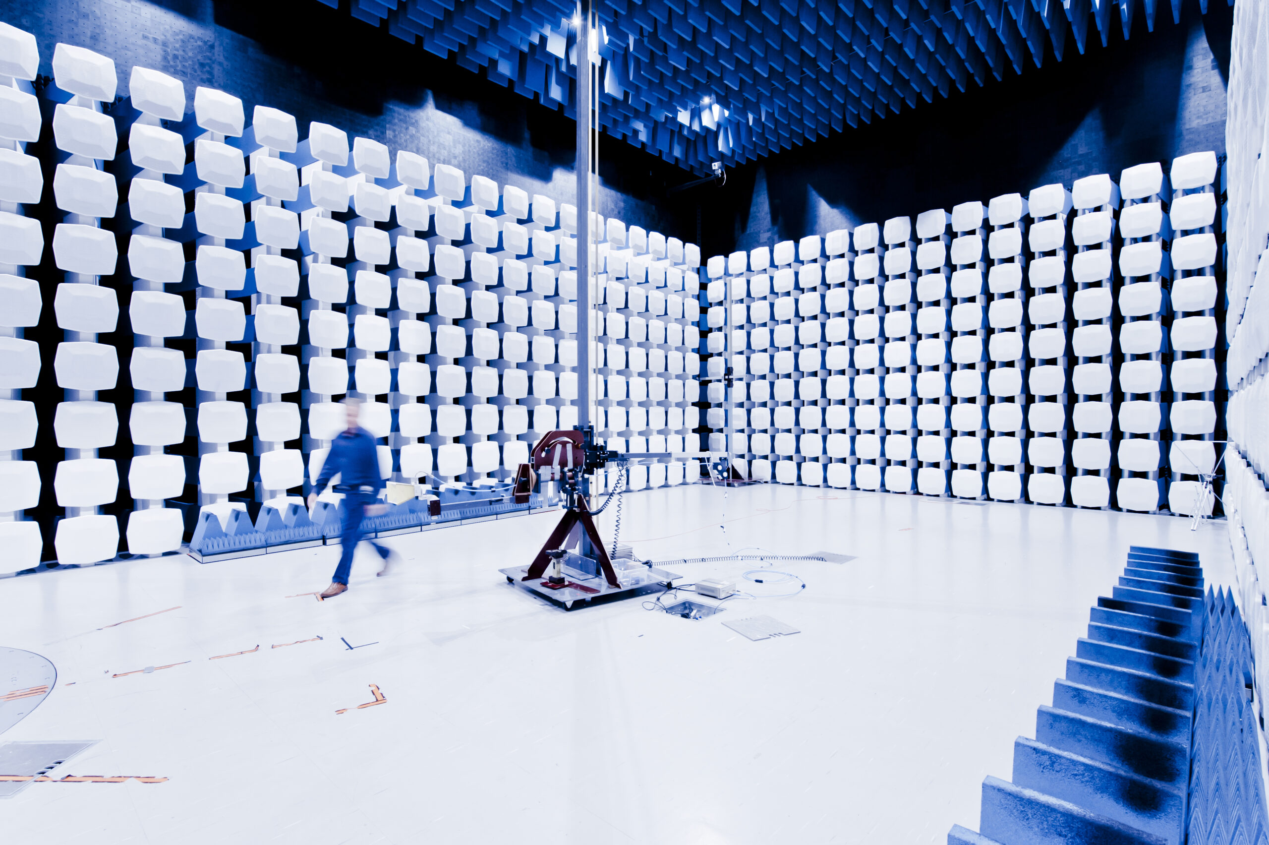 RF anechoic chamber used for electromagnetic compatibility testing, illustrative of the shielded rooms used in double-blind EMF provocation studies